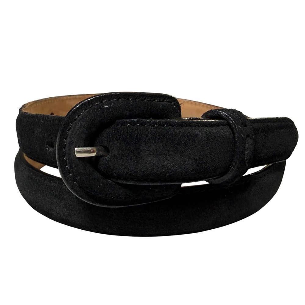 Talbots Black Suede Leather Belt Made in Italy Slim Waist Belt Size Small